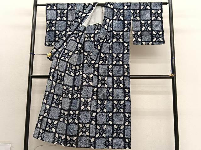 平和屋着物∴夏物　浴衣　有松鳴海絞り　市松花文　綿　逸品　BAAX7453hv