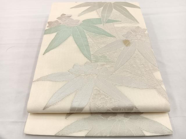 平和屋着物＊夏物　九寸開き名古屋帯　草花文　銀糸　正絹　逸品　BAAX7462hv
