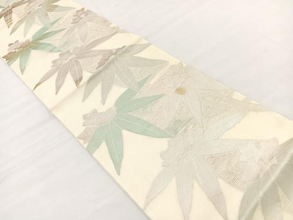 平和屋着物＊夏物　九寸開き名古屋帯　草花文　銀糸　正絹　逸品　BAAX7462hv
