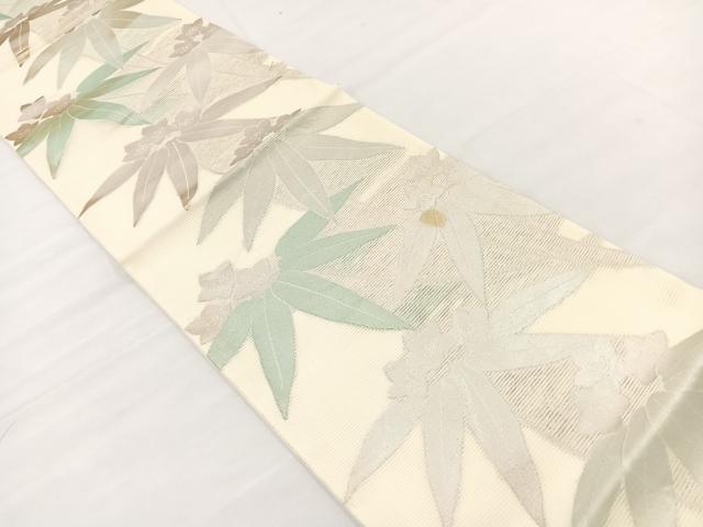 平和屋着物＊夏物　九寸開き名古屋帯　草花文　銀糸　正絹　逸品　BAAX7462hv