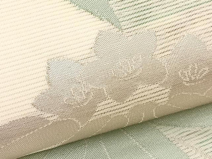 平和屋着物＊夏物　九寸開き名古屋帯　草花文　銀糸　正絹　逸品　BAAX7462hv