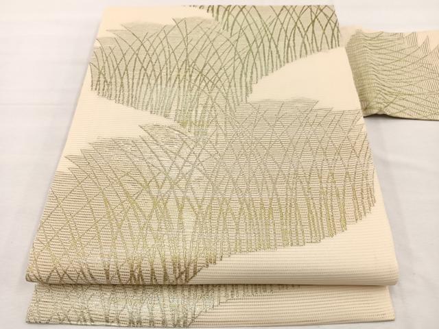平和屋着物＊夏物　九寸名古屋帯　草葉文　金銀糸　正絹　逸品　BAAX7471hv