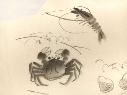 平和屋着物＊夏物　九寸名古屋帯　作家物　手描き　生つむぎ　海老に蟹　証紙付き　正絹　逸品　BAAX7473hv