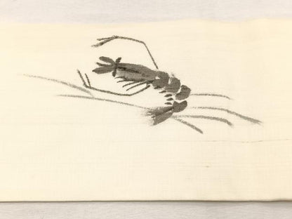 平和屋着物＊夏物　九寸名古屋帯　作家物　手描き　生つむぎ　海老に蟹　証紙付き　正絹　逸品　BAAX7473hv