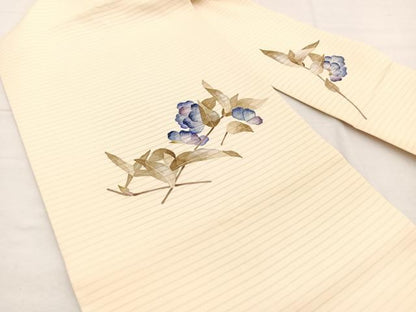 平和屋着物＊華道家　楠目ちづ作　夏物　絽塩瀬　九寸名古屋帯　枝花文　銀彩　正絹　逸品　BAAX7474hv