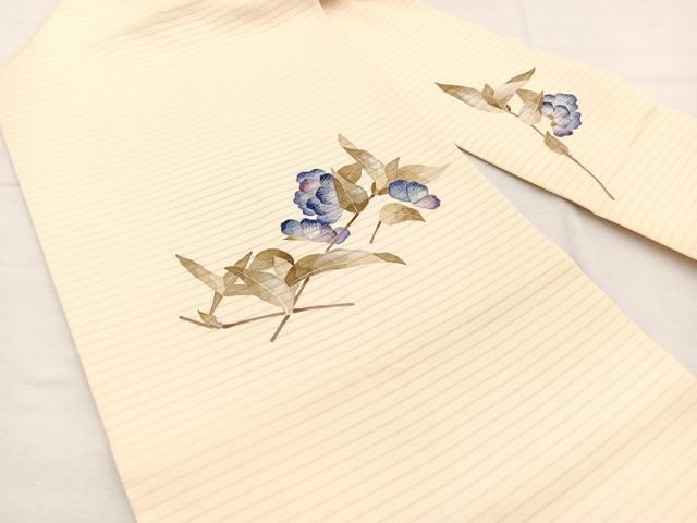 平和屋着物＊華道家　楠目ちづ作　夏物　絽塩瀬　九寸名古屋帯　枝花文　銀彩　正絹　逸品　BAAX7474hv