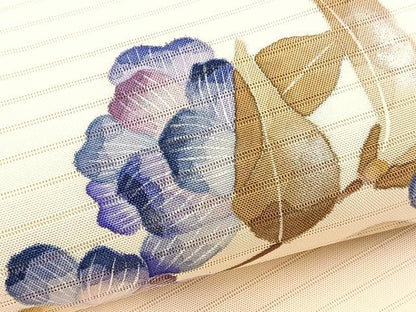 平和屋着物＊華道家　楠目ちづ作　夏物　絽塩瀬　九寸名古屋帯　枝花文　銀彩　正絹　逸品　BAAX7474hv