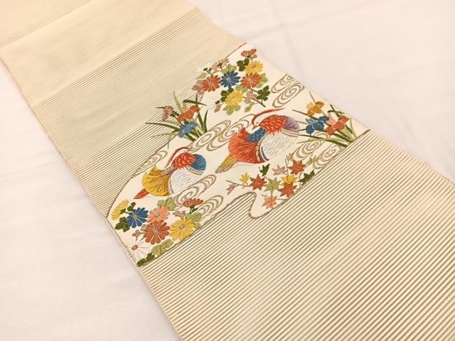 平和屋着物＊夏物　八寸名古屋帯　絽綴れ　唐織　流水鴛鴦花文　金糸　正絹　逸品　BAAX7479hv