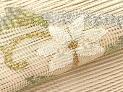 平和屋着物＊夏物　八寸名古屋帯　絽綴れ　枝花文　金銀糸　正絹　逸品　BAAX7483hv