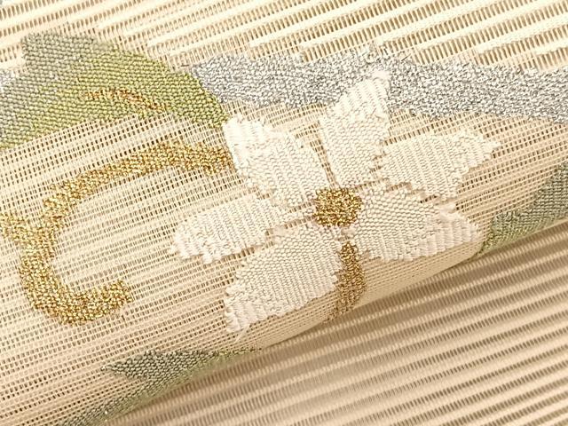 平和屋着物＊夏物　八寸名古屋帯　絽綴れ　枝花文　金銀糸　正絹　逸品　BAAX7483hv