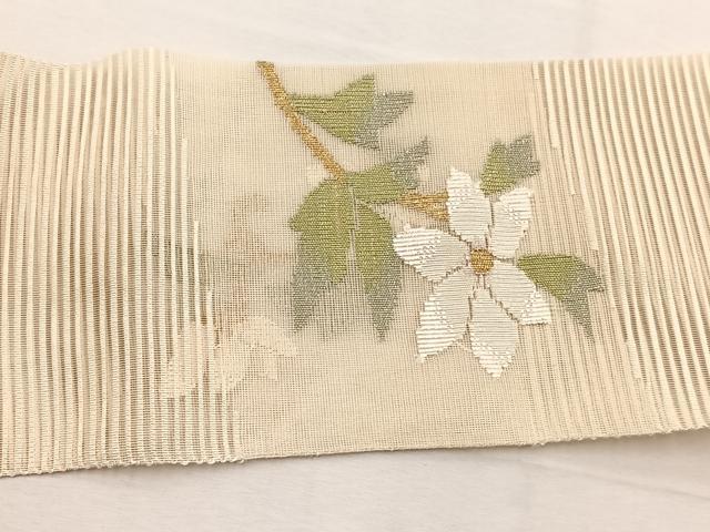 平和屋着物＊夏物　八寸名古屋帯　絽綴れ　枝花文　金銀糸　正絹　逸品　BAAX7483hv