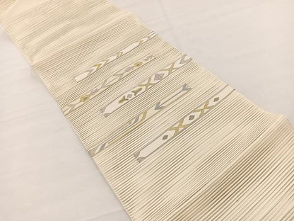 平和屋着物＊夏物　八寸名古屋帯　絽綴れ　横段花文　金銀糸　正絹　逸品　BAAX7484hv