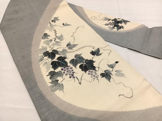平和屋着物＊夏物　九寸名古屋帯　手描き　葡萄蔦の葉文　正絹　逸品　BAAX7486hv