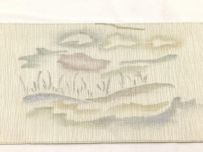 平和屋着物＊夏物　九寸名古屋帯　風景文　銀糸　正絹　逸品　BAAX7489hv