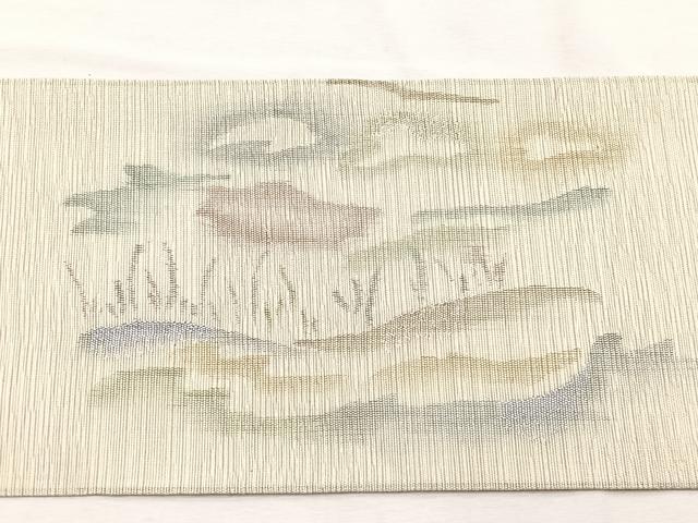 平和屋着物＊夏物　九寸名古屋帯　風景文　銀糸　正絹　逸品　BAAX7489hv