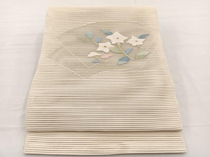 平和屋着物＊夏物　八寸名古屋帯　絽綴れ　地紙桔梗文　金糸　正絹　逸品　未使用　BAAX7490hv