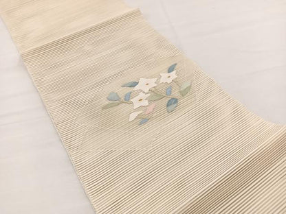 平和屋着物＊夏物　八寸名古屋帯　絽綴れ　地紙桔梗文　金糸　正絹　逸品　未使用　BAAX7490hv