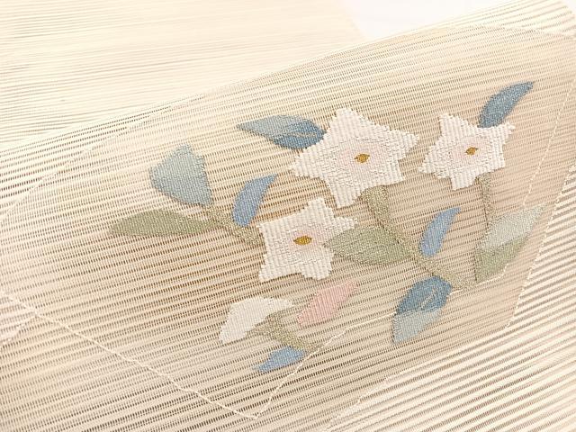 平和屋着物＊夏物　八寸名古屋帯　絽綴れ　地紙桔梗文　金糸　正絹　逸品　未使用　BAAX7490hv