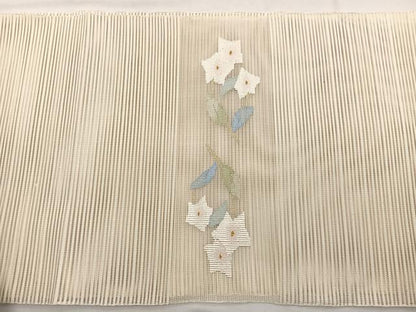 平和屋着物＊夏物　八寸名古屋帯　絽綴れ　地紙桔梗文　金糸　正絹　逸品　未使用　BAAX7490hv