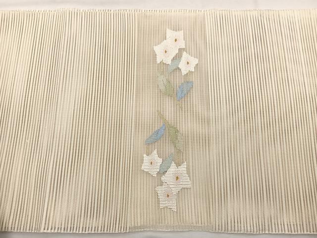 平和屋着物＊夏物　八寸名古屋帯　絽綴れ　地紙桔梗文　金糸　正絹　逸品　未使用　BAAX7490hv