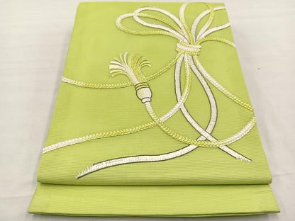 平和屋着物＊夏物　九寸開き名古屋帯　総刺繍　結び紐文　銀糸　正絹　逸品　BAAX7494hv