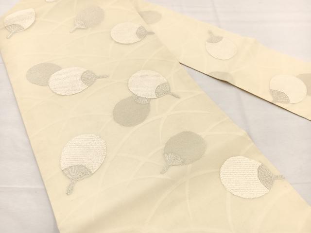 平和屋着物＊夏物　九寸名古屋帯　唐織　扇芝草文　銀糸　正絹　逸品　BAAX7497hv