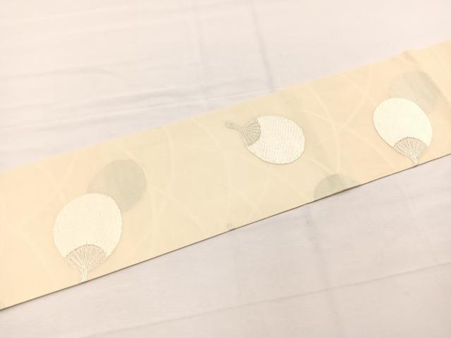 平和屋着物＊夏物　九寸名古屋帯　唐織　扇芝草文　銀糸　正絹　逸品　BAAX7497hv