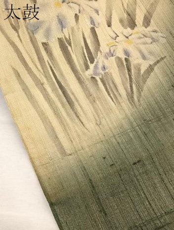 平和屋着物＊夏物　九寸名古屋帯　手描き　紬地　草花文　正絹　逸品　BAAX7501hv