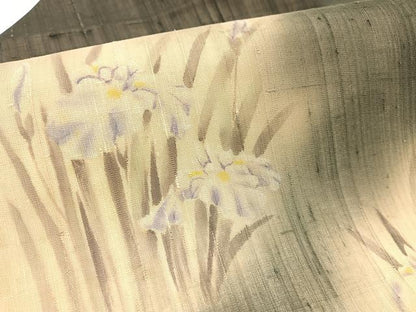 平和屋着物＊夏物　九寸名古屋帯　手描き　紬地　草花文　正絹　逸品　BAAX7501hv