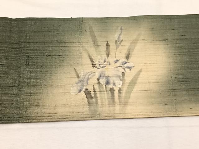 平和屋着物＊夏物　九寸名古屋帯　手描き　紬地　草花文　正絹　逸品　BAAX7501hv