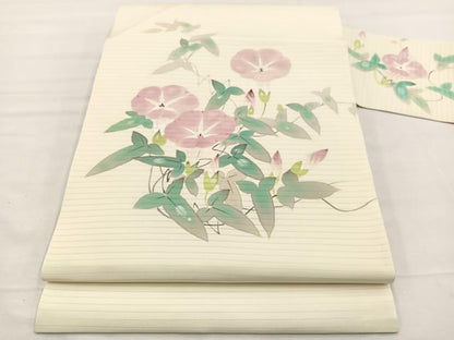 平和屋着物＊夏物　絽塩瀬　九寸名古屋帯　手描き　朝顔　正絹　逸品　BAAX7502hv