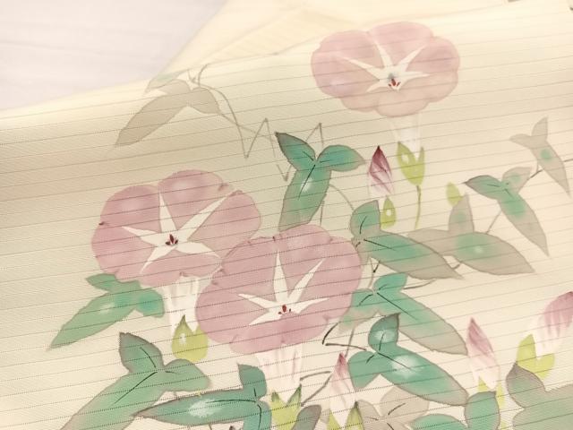 平和屋着物＊夏物　絽塩瀬　九寸名古屋帯　手描き　朝顔　正絹　逸品　BAAX7502hv