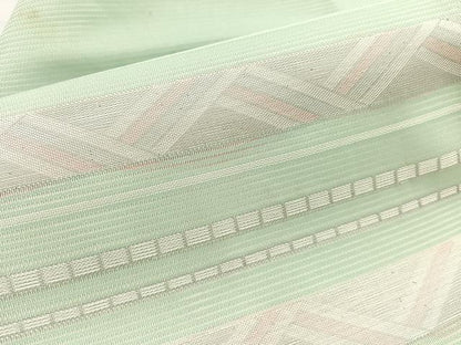 平和屋着物＊夏物　九寸名古屋帯　幾何学横段文　銀糸　正絹　逸品　BAAX7504hv