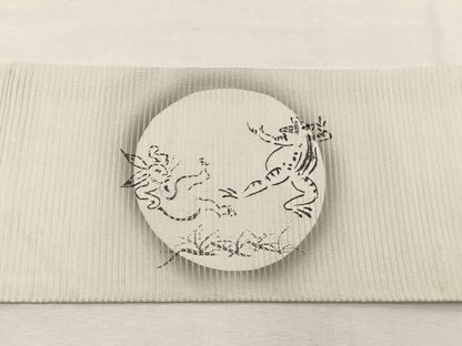 平和屋着物＊夏物　九寸名古屋帯　鳥獣戯画　正絹　逸品　BAAX7505hv