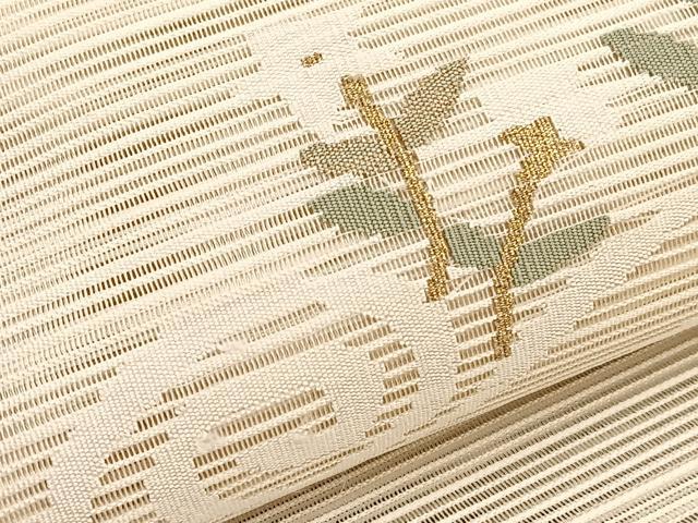 平和屋着物＊夏物　八寸名古屋帯　絽綴れ　流水桔梗文　金糸　正絹　逸品　BAAX7506hv