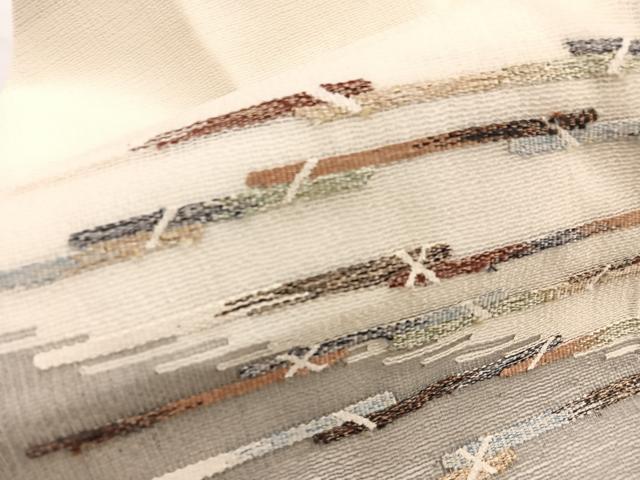 平和屋着物＊夏物　九寸名古屋帯　すくい織　横段文　正絹　逸品　BAAX7509hv