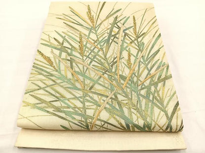 平和屋着物＊夏物　九寸開き名古屋帯　刺繍　草葉文　金彩　正絹　逸品　BAAX7511hv
