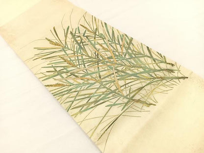 平和屋着物＊夏物　九寸開き名古屋帯　刺繍　草葉文　金彩　正絹　逸品　BAAX7511hv