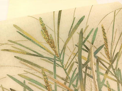 平和屋着物＊夏物　九寸開き名古屋帯　刺繍　草葉文　金彩　正絹　逸品　BAAX7511hv