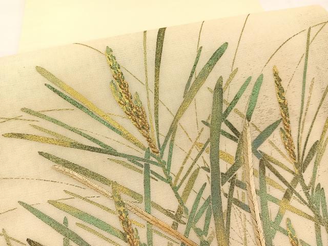 平和屋着物＊夏物　九寸開き名古屋帯　刺繍　草葉文　金彩　正絹　逸品　BAAX7511hv