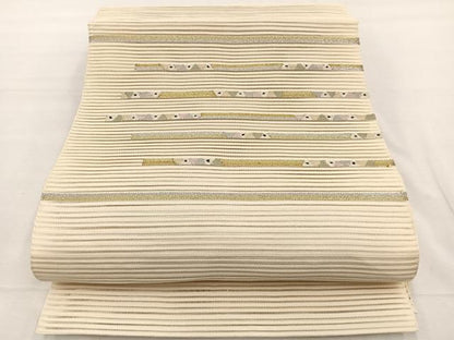 平和屋着物＊夏物　八寸名古屋帯　絽綴れ　幾何学横段文　金銀糸　正絹　逸品　BAAX7514hv
