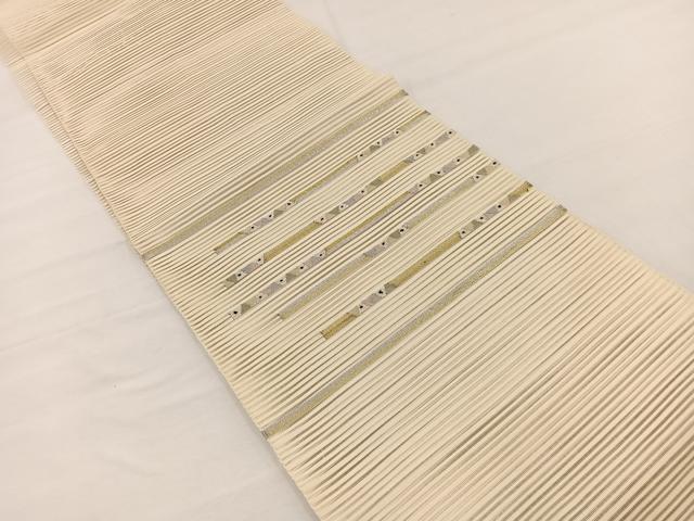 平和屋着物＊夏物　八寸名古屋帯　絽綴れ　幾何学横段文　金銀糸　正絹　逸品　BAAX7514hv
