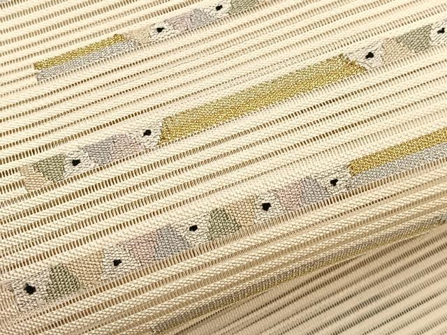 平和屋着物＊夏物　八寸名古屋帯　絽綴れ　幾何学横段文　金銀糸　正絹　逸品　BAAX7514hv