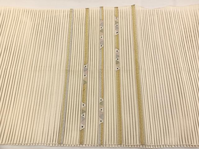 平和屋着物＊夏物　八寸名古屋帯　絽綴れ　幾何学横段文　金銀糸　正絹　逸品　BAAX7514hv