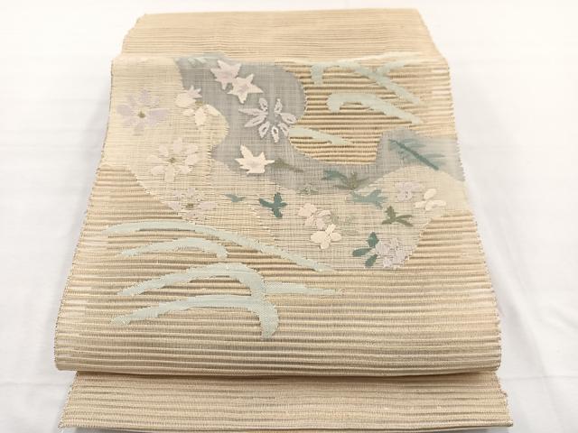 平和屋着物＊夏物　八寸名古屋帯　絽綴れ　草花文　金糸　正絹　逸品　BAAX7515hv