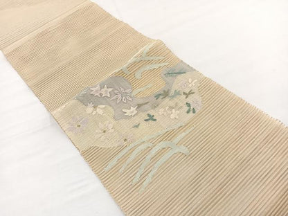 平和屋着物＊夏物　八寸名古屋帯　絽綴れ　草花文　金糸　正絹　逸品　BAAX7515hv