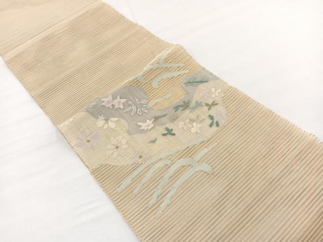 平和屋着物＊夏物　八寸名古屋帯　絽綴れ　草花文　金糸　正絹　逸品　BAAX7515hv