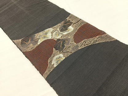 平和屋着物＊夏物　八寸名古屋帯　すくい織　草葉文　金糸　正絹　逸品　BAAX7519hv