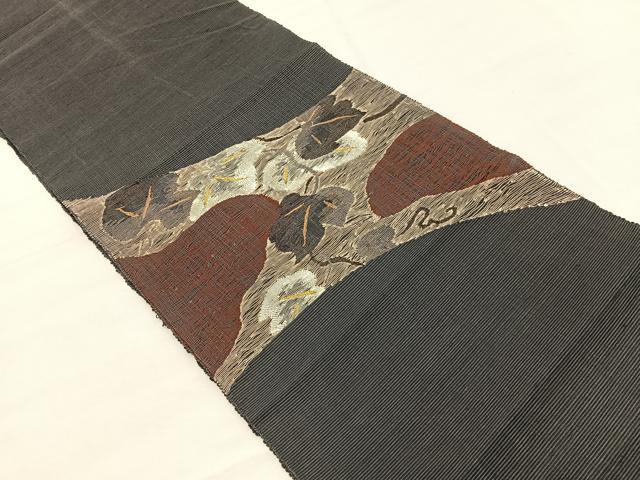 平和屋着物＊夏物　八寸名古屋帯　すくい織　草葉文　金糸　正絹　逸品　BAAX7519hv