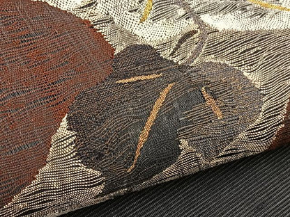 平和屋着物＊夏物　八寸名古屋帯　すくい織　草葉文　金糸　正絹　逸品　BAAX7519hv
